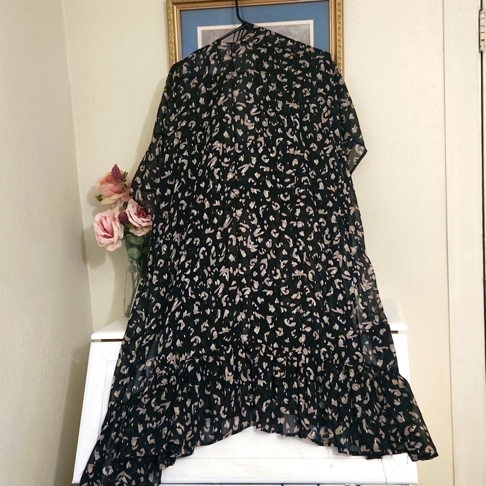 Leopard print long line kimono Ruffle Hem Modest Elegant Sophisticated Party XL - Picture 10 of 13